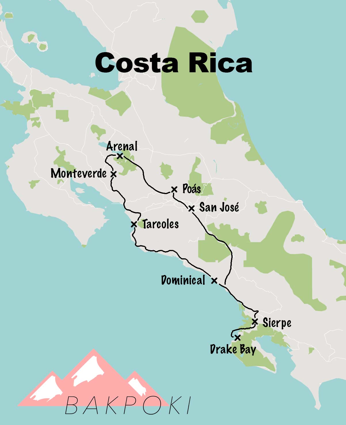 Carte de road-trip au Costa Rica