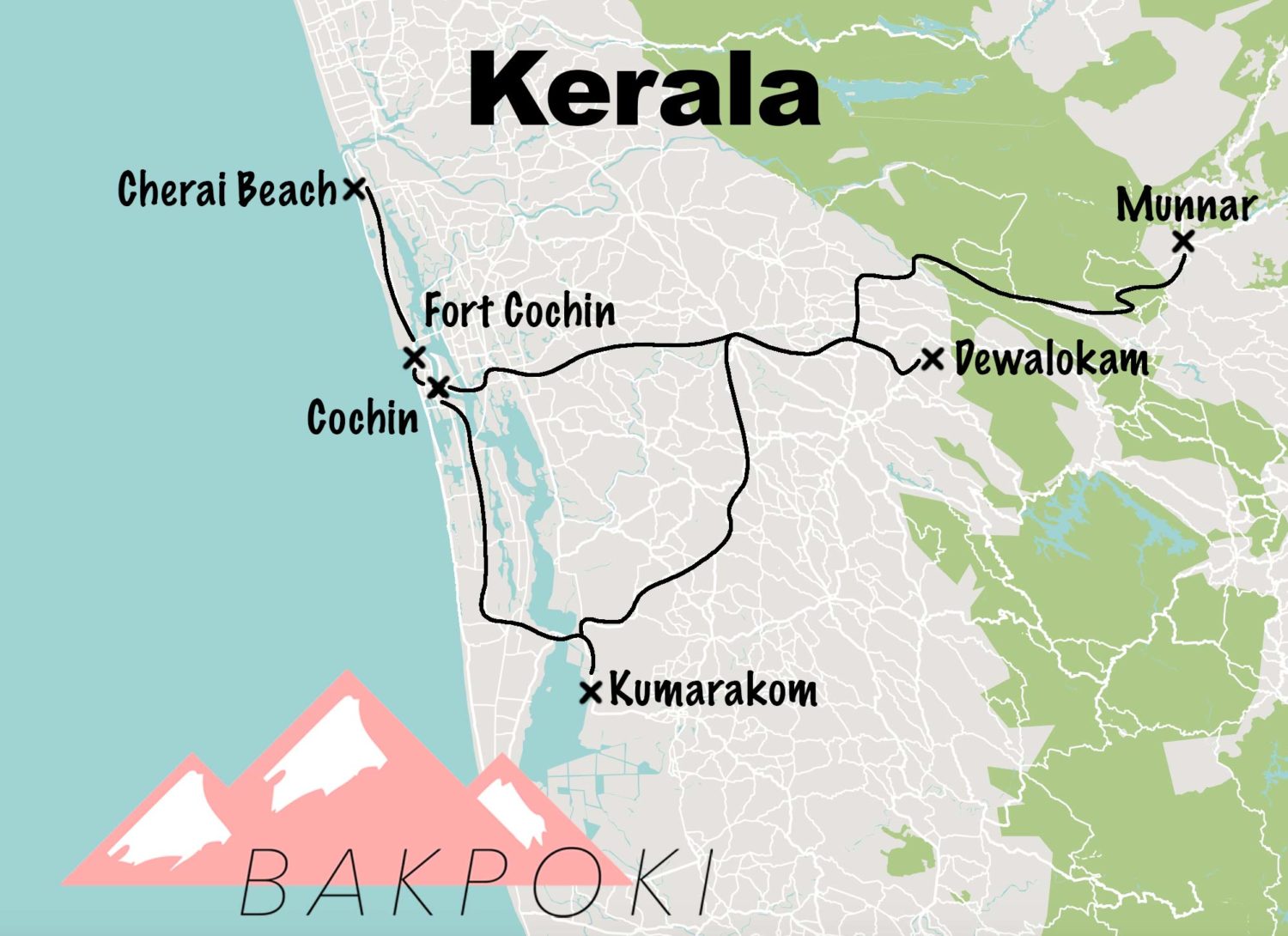 Carte du circuit de notre road-trip au Kerala 